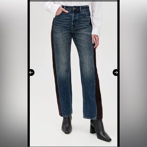 Madewell Two-Tone Side-Panel Straight Jeans in Dark Wash and Brown